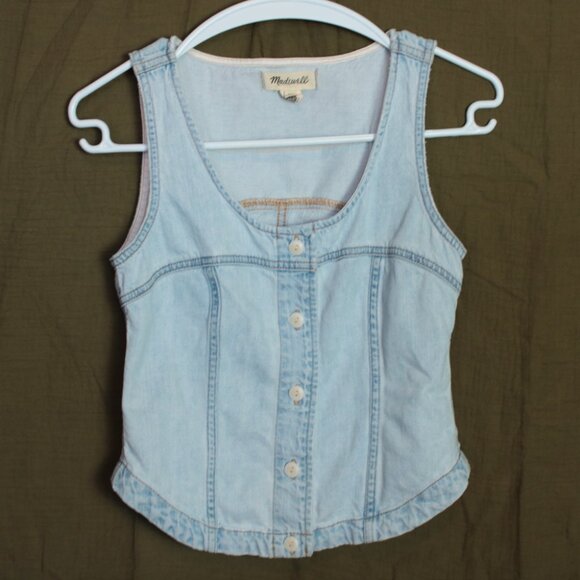 Madewell Light-Wash Denim Sleeveless Top 00 - Picture 1 of 4